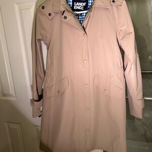 Lands' End Women's Beige Trench Rain Coat Hooded Size XSP Chest 38”